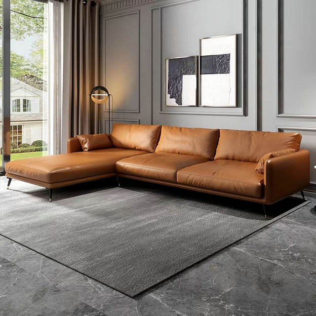 Light Tan Leather Couch Foshan Kika, Medium Brown Leather Sectional Sofa
