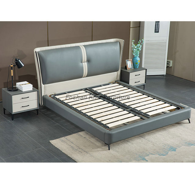 Grey Leather Bed